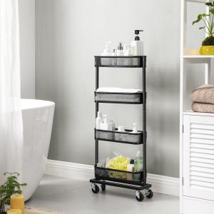 SONGMICS キッチンワゴン キッチンカート スリム4段 隙間収納 隙間ワゴン 幅13.5cmメッシュタイプ キャスター付き BSC065