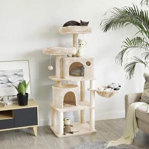 FEANDREA キャットタワー ハンモック付き全面麻紐猫タワー 2つ猫ハウス 多頭飼い 思う存分爪とぎ NPCT90M