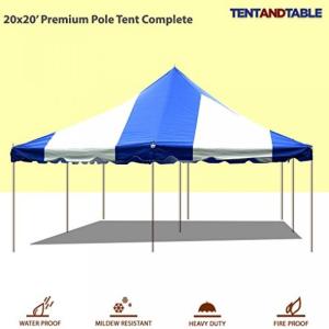 テント 20-Foot by 20-Foot Blue and White Pole Tent, Commercial Canopy Heavy Duty 16-Ounce Vinyl for Parties, Weddings, and Events