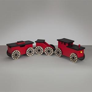 乗り物おもちゃ Kids Wooden Riding Toy, Ride On Train Set - South Bend Woodworks Express RedBlack 3 Car Set｜sonicmarin