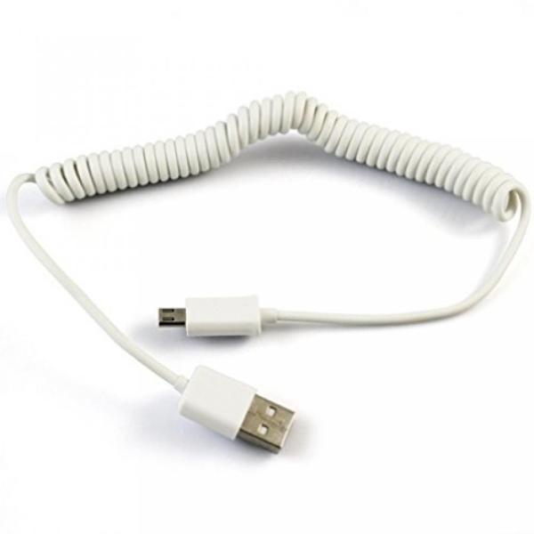 2 in 1 PC White Coiled Micro USB Data Cable Chargi...