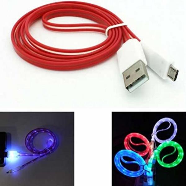 2 in 1 PC RED 3ft Flat Data USB Cable with Glowing...