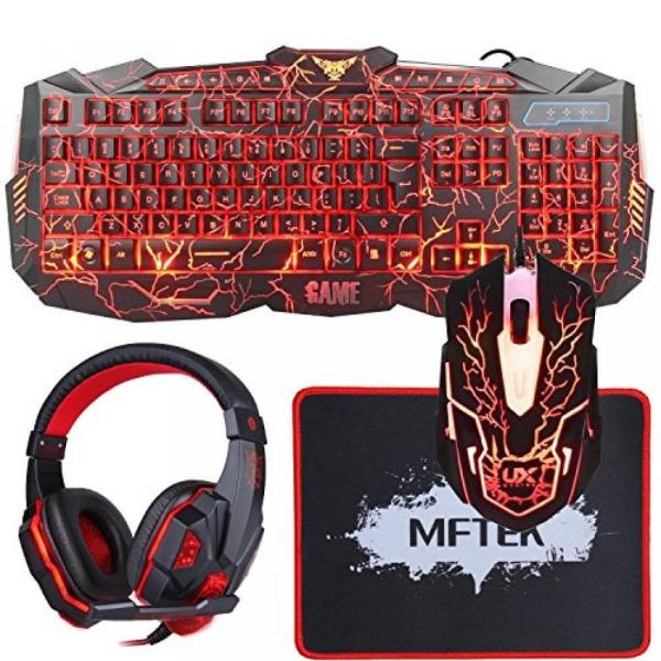 ヘッドセット MFTEK Backlit Gaming Keyboard Mouse Combo w...