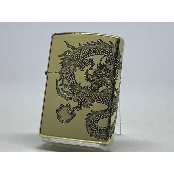 ZIPPO[ジッポー]2面連続加工 DRAGON ドラゴン 真鍮メッキいぶし 2BI-DR3