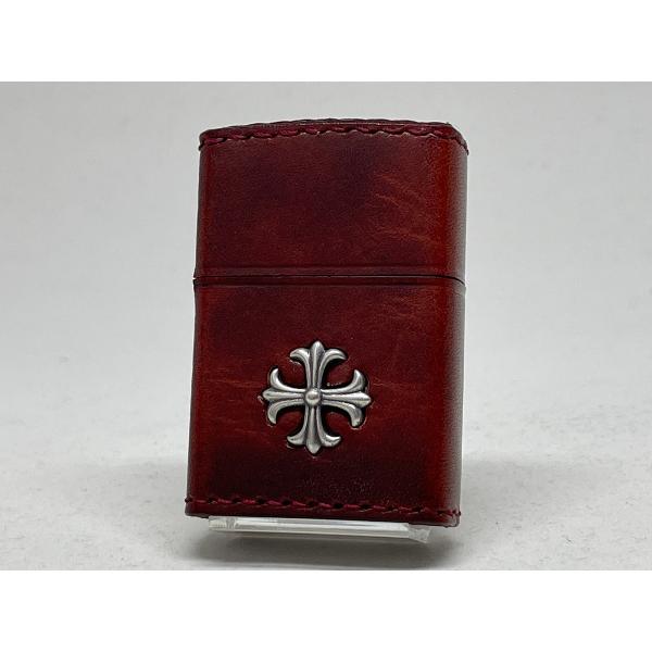 ZIPPO[ジッポー]ワンポイントメタル 革巻クロス ヴィンテージレッド 2CM-3RD