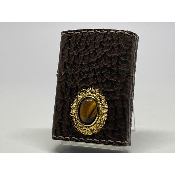 ZIPPO[ジッポー] 限定30個 アニマルレザー革巻き メタル石付 タイガーアイ