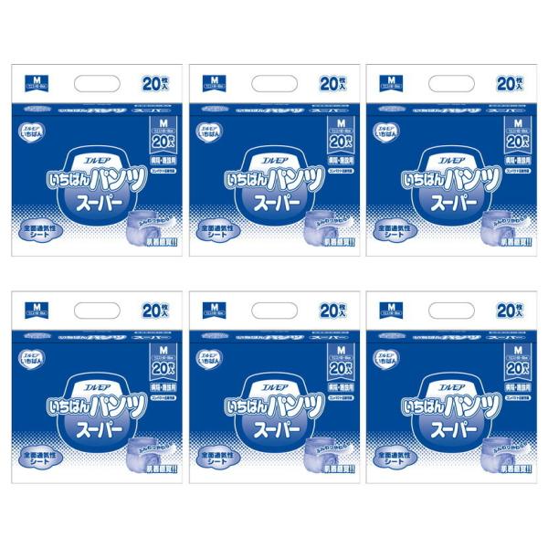カミ商事 エルモア いちばんパンツ スーパー Mサイズ 計120枚 (20枚×6袋) 大人用紙おむつ...