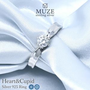 MUZE JEWELRY 直径4.3mm ハートキューピッド Heart&Cupid SV925 キュービックジルコニア アンティーク シンプルリング プラチナ仕上げ 指輪 made in japan｜soo-soo