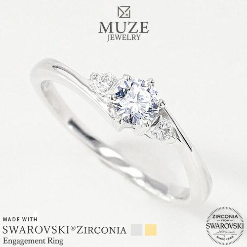 MUZE JEWELRY 指輪 SWAROVSKI 直径4mm（0.25ct相当） プラチナ仕上げ ...