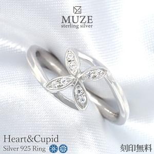 MUZE JEWELRY 指輪 リング フラワーモチーフ SV925 プラチナ仕上げ 重ね付けリング オーダーメイド シンプルリング ハートキューピッド Heart&Cupid｜soo-soo