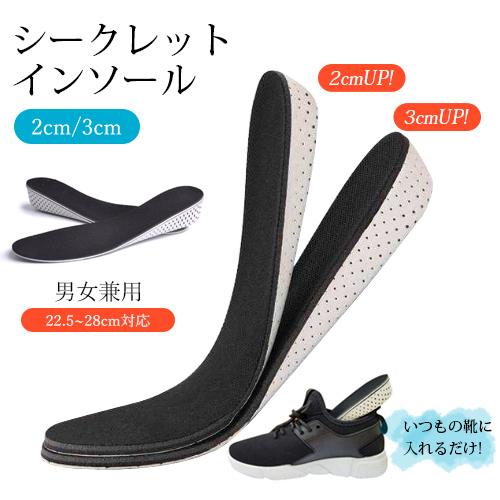 インソール 身長アップ シークレットインソール 2cm/3cmUP!  22.5~28cm対応 男女...