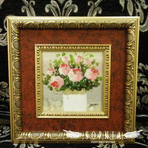 絵画 油絵 ばら（ピンクのバラ） （岡島哲夫） 【肉筆】【油絵】【花