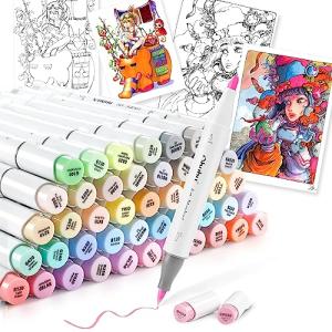 Ohuhu マーカーペン 筆タイプ 48色49本 プロ愛用 パステル イラスト