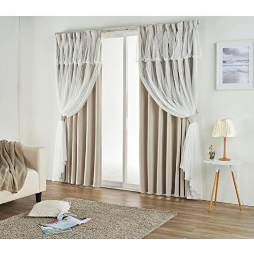 ユニベール 姫系 2級遮光 ３色６サイズ 二重層 寝室 リビング 洗える レイヤードカーテン