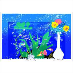 馬 絵画 白馬 版画 シルクスクリーン 吉岡浩太郎 「白馬の森