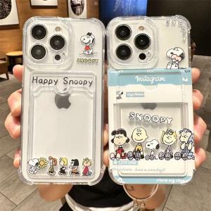 スマホケース スヌーピー iphone 16/15/14/13/12/11用 ケース 透明 ポケット付き 背面収納 カード収納 シンプル イラスト キャラクター かっこいい かわいい チ
