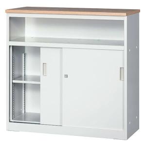書庫型 ハイカウンター 鍵付 W900 D450 H890 ホワイト色 ナチュラル色