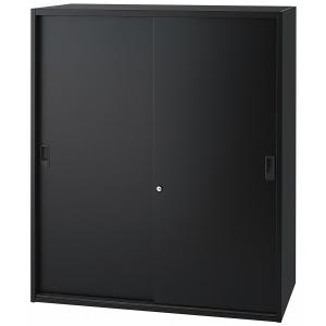 ブラックスチールキャビネット 2段収納 日本製 ブラック 書庫 スチール製 2枚 引違い キャビネット 上置 下置