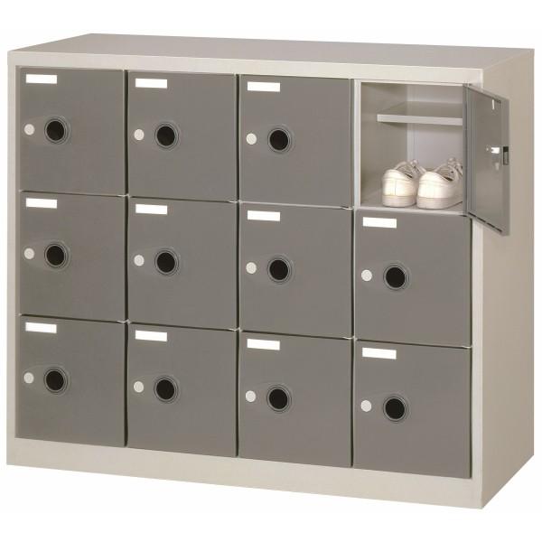 シューズロッカー １２人用 ４列３段 扉付 中棚付き ニューグレー色 ロッカー 下駄箱 シューズロッ...