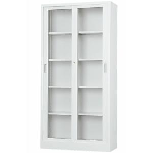 ガラス引き戸 書庫 生興 スチール W880×D400×H1850(mm) 棚板4枚付き