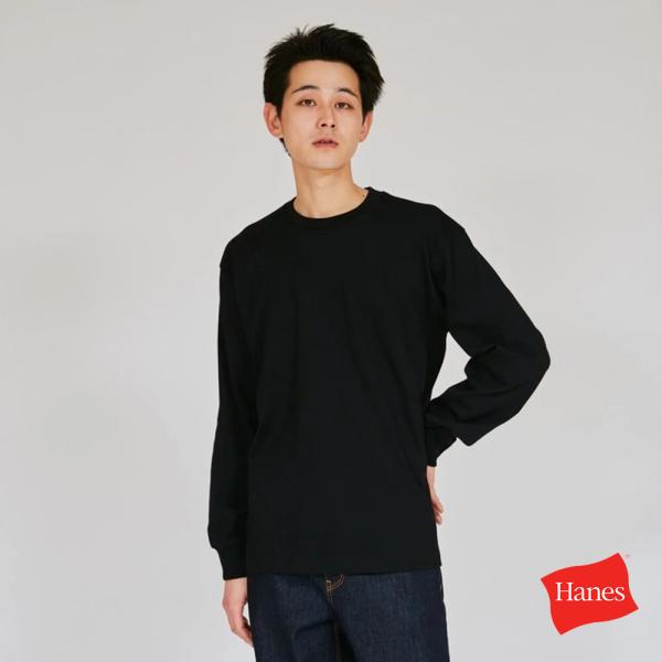 ヘインズ Tシャツ カットソー 長袖 メンズ レディース Hanes 1P KUROクルーネックロン...
