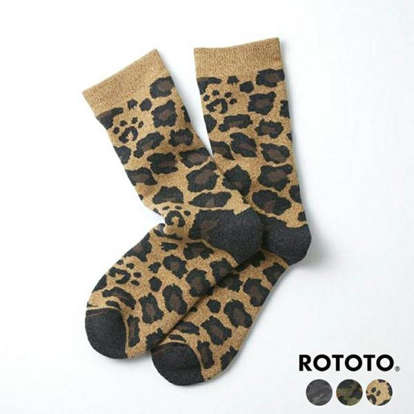 ロトト クルーソックス メンズ レディース RoToTo PILE LEOPARD CREW SOC...