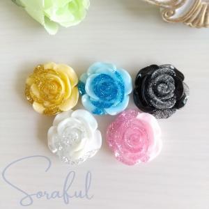 デコパーツ ラメの薔薇カボション バラ ローズ 19mm 6個 D-0142｜sorafulkids