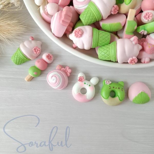 デコパーツ 和風スイーツセット 抹茶 桜 うさぎ ねこ 餅 団子 アイスクリーム ドーナツ 貼り付け...
