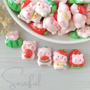 デコパーツ イチゴ&スイカ大好きブタさ...の詳細画像2