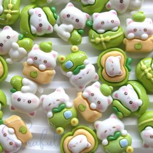 デコパーツ 青りんごと猫ちゃん ねこ グリーン...の詳細画像4