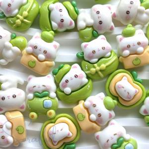 デコパーツ 青りんごと猫ちゃん ねこ グリーン...の詳細画像5