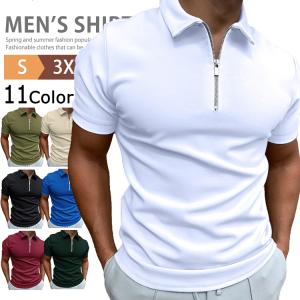 半袖シャツ ハーフジップシャツ メンズ ジップアップ ポロシャツ ジップシャツ ゴルフTシャツ ゴルフウェア クールビズ ユニフォーム 作業服 作業着 半袖 ZIPポ