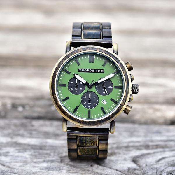 BOBO BIRD メンズ クォーツ時計 高級 木製腕時計 ステンレス鋼 カスタム時計 自動表示 日