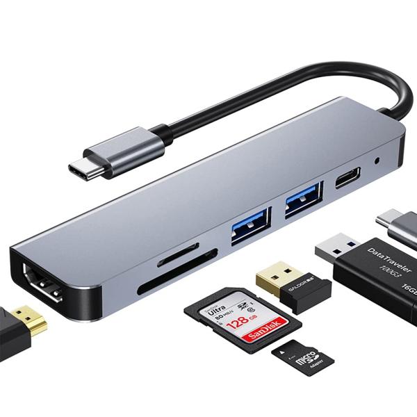 USB C ハブ アダプタ 6-in-1 マルチポート Type-C 【4K HDMI ＋ 87W ...