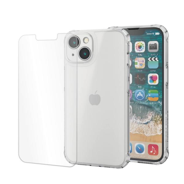 エレコム iPhone14 ケース ガラスフィルム付き ZEROSHOCK 耐衝撃 衝撃吸収 半透明...