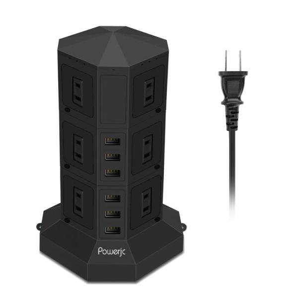 電源タップ 縦型コンセント タワー式 オフィス・会議用 USB急速充電 3m スイッチ付 12口 ３...