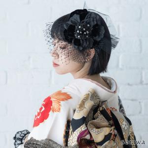 黒い花の髪飾り ヘッドドレス 黒 花 和装 成...の詳細画像5