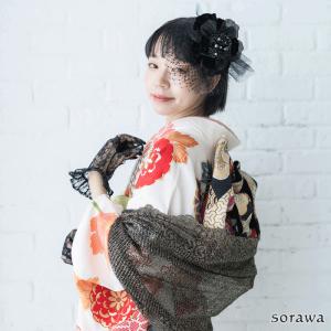 黒い花の髪飾り ヘッドドレス 黒 花 和装 成...の詳細画像4