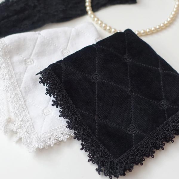 タオルハンカチ ハンカチ タオル 白 黒 ２枚セット フォーマル 冠婚葬祭 刺繍 レース 綿 ばら ...
