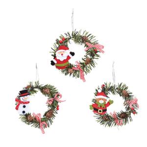 クリスマスリース 15cm 3個セット クリスマス飾り かわいい サンタクロース 雪だるま クマ 松ぼっくり付き 花輪 クリスマスツリー オ｜sorrisoshop