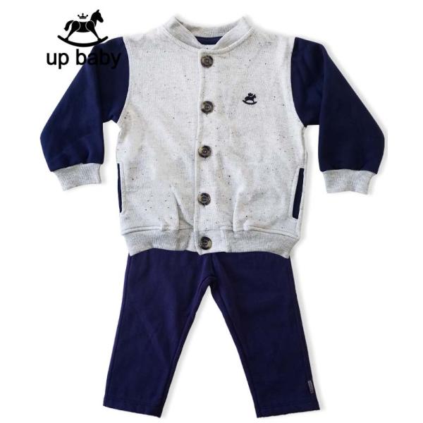 【UP BABY】男の子トレーナージャケット＆裏起毛パンツセット【おでかけ・あったか】グレー×ネイビ...