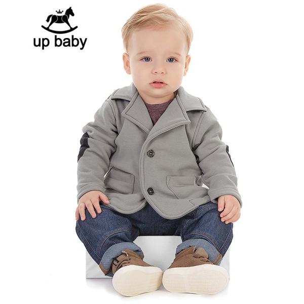 【UP BABY】男の子ベビー襟付きジャケット【おでかけ・あったか裏起毛】グレー