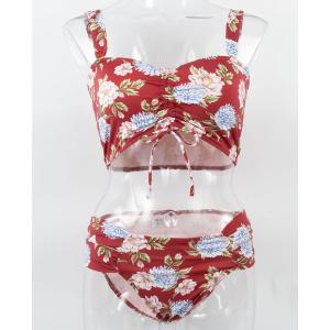 LAULEA 2WAY アジアン花柄チューブトップバンドゥ ハイウエスト水着 レッドマルチ