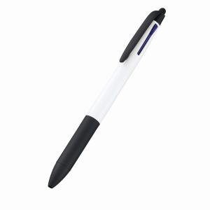 販促品 ノベルティ グッズ/名入れ ロゴ入れ オリジナル　タッチペン付3色ボールペン(再生ABS) ホワイト
