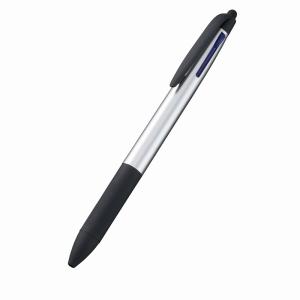 販促品 ノベルティ グッズ/名入れ ロゴ入れ オリジナル　タッチペン付3色ボールペン(再生ABS) シルバー