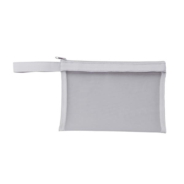 販促品 ノベルティ グッズ　プラシャープ・ストラップ付きメッシュフラットポーチ(グレー)