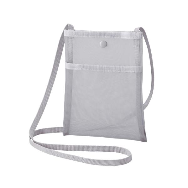 販促品 ノベルティ グッズ　プラシャープ・フロントポケット付きメッシュサコッシュ(グレー)