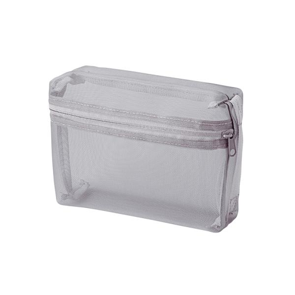 販促品 ノベルティ グッズ　プラシャープ・取っ手付きメッシュボックスポーチ(グレー)