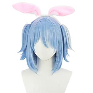 コスプレウィッグ 兎田ぺこら ブルー ホワイト グラデーション 耐熱 ウィッグ かつら wig (ボブ（耳あり）)｜sosola-shop