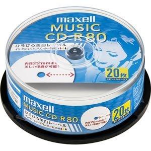 maxell 音楽用 CD-R 80分 インクジェットプリンタ対応ホワイト(ワイド印刷) 20枚 スピンドルケース入 CDRA80WP.20SP｜sosola-shop